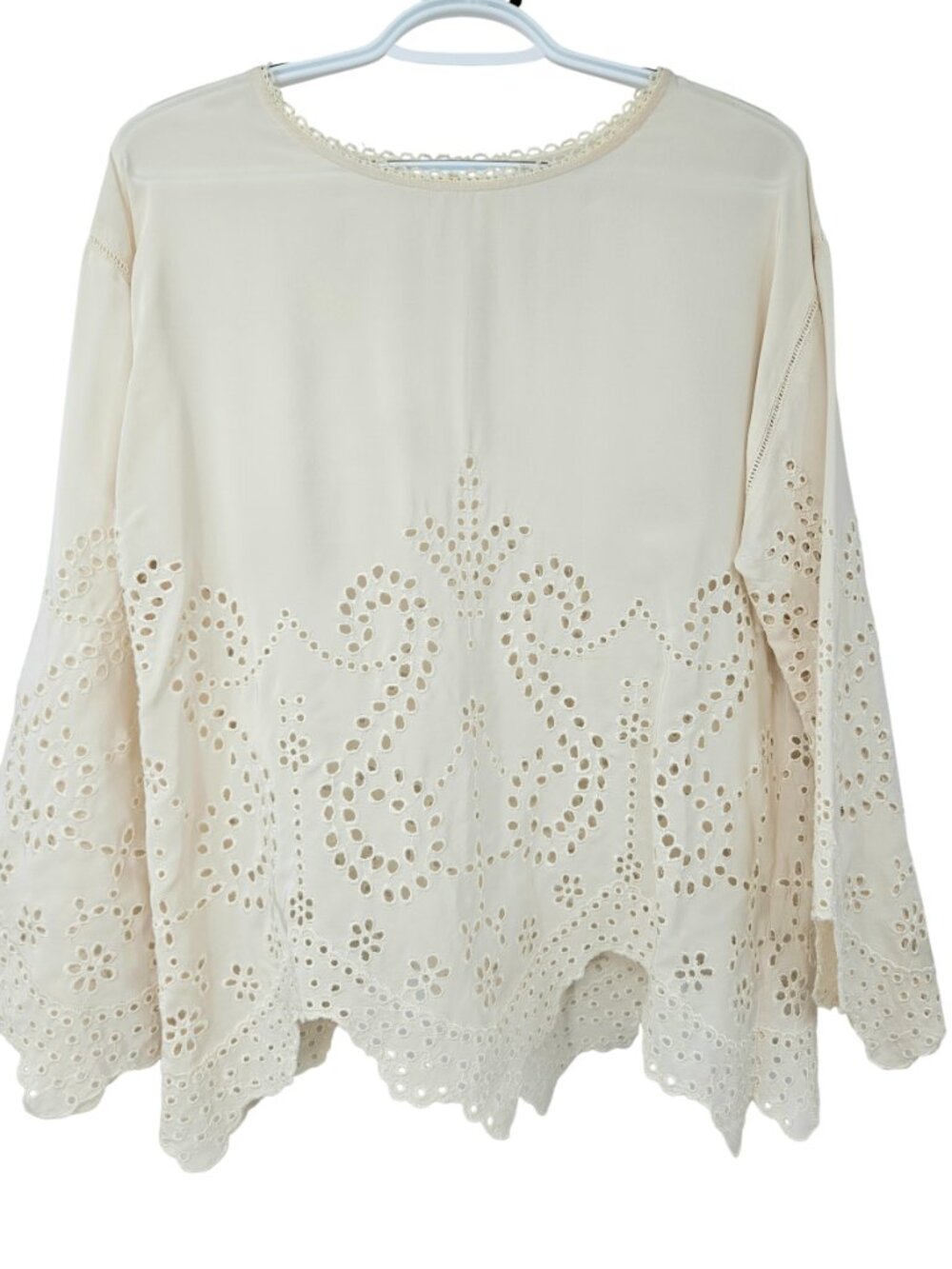 Ulla Johnson Althea Silk Eyelet Blouse Cream Women's Size 4 Preppy Boho Romantic - Picture 2 of 15